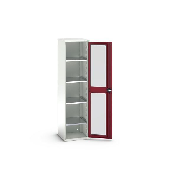bott verso Flügeltürschrank mit Sichtfenster, mit 4 Fachböden, BxTxH: 525 x 550 x 2000 mm, Lichtgrau / Purpurrot, 16926077.24