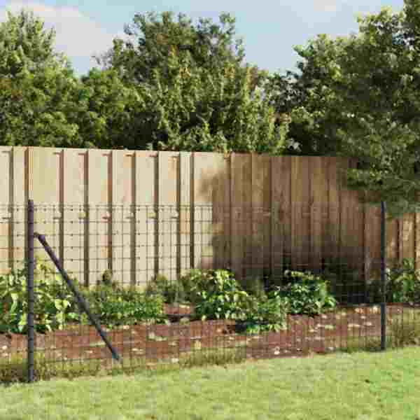 vidaXL Maschendrahtzaun mit Bodenhülsen Anthrazit 0,8x25 m, 154248