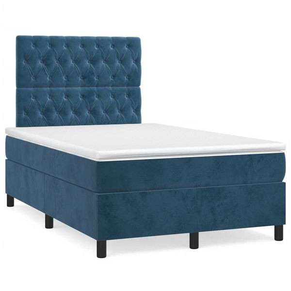 vidaXL Boxspringbett mit Matratze & LED Dunkelblau 120x190 cm Samt, 3270333