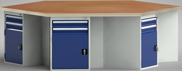KLW PROFI-Werkbank in Sechseckform (ERGO-Version) mit Buchen-Multiplexplatte in 6-Eck-Form 2338 x 2700 x 45 mm L x B x S, WP620E-1350M45-E8013
