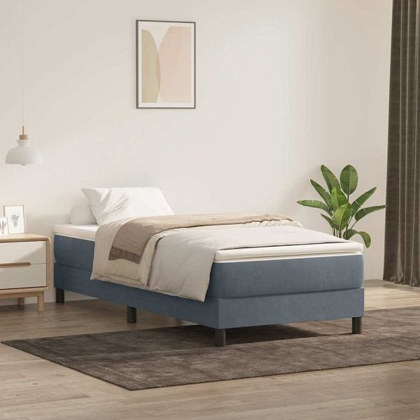 vidaXL Boxspringbett mit Matratze Dunkelgrau 80x210 cm Samt, 3315898