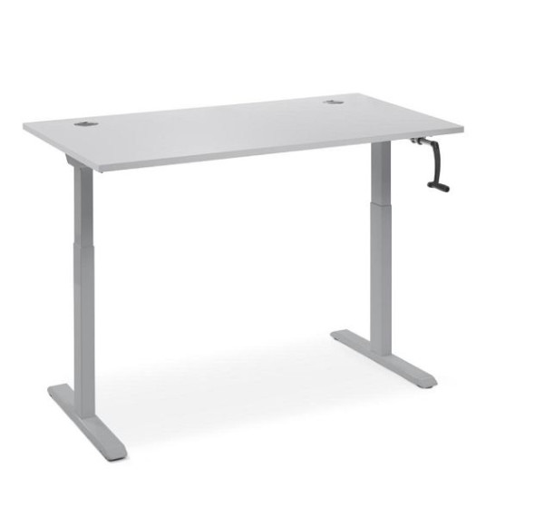 Deskin Schreibtisch manuell höhenverstellbar Flex Modul K, Dekor lichtgrau, Gestell Alusilber, B 1600 x T 800 x H 710-1190 mm, 360339