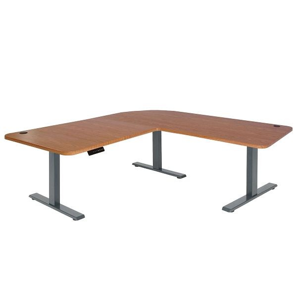 Mendler Eck-Schreibtisch HWC-D40, Computertisch, elektrisch höhenverstellbar 178x178cm 84kg, braun Struktur, anthrazit-grau, 75757+75749