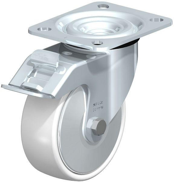 Blickle L-PPN 100R-FI-FA Stahlblech-Lenkrolle, mittelschwere Ausführung, mit Anschraubplatte & Feststeller, Polypropylen, Weiß, 762789