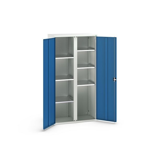 bott verso Flügeltürschrank, mit 6 Fachböden, BxTxH: 1050 x550 x 2000 mm, Lichtgrau / Enzianblau, 16926580.11
