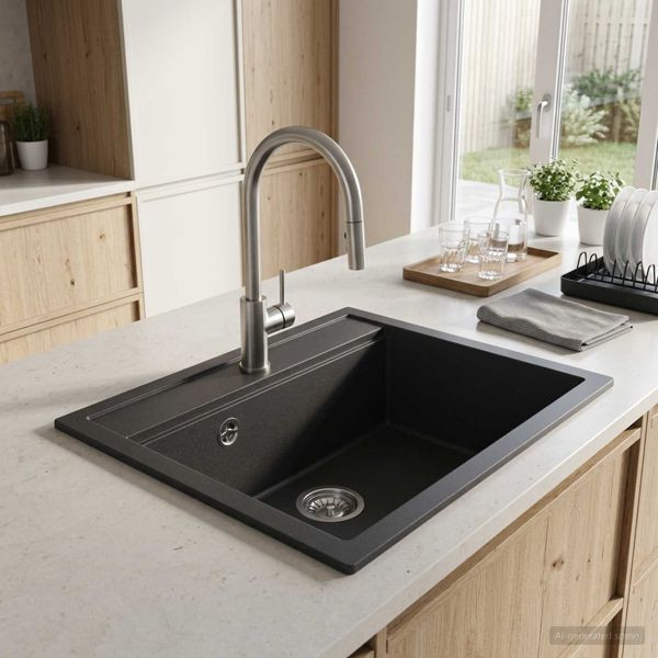 vidaXL Küchenspüle Einbecken Granit 49 x 51 x 30,5 cm Graphit, 42053755