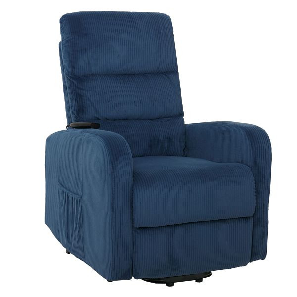 Mendler Fernsehsessel HWC-K62, Relaxsessel TV-Sessel Liege, Liegefunktion Aufstehhilfe, Metall Stoff/Textil Cord, blau, 108716