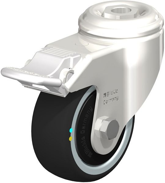 Blickle LKRXA-PATH 80KD-FI-ELS-FK Edelstahl-Apparate-Lenkrolle mit Rückenloch, Thermoplastisches Polyurethan, Grau, 853404