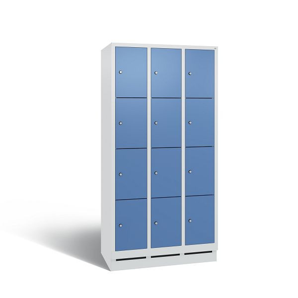 C+P Schließfachschrank Evolo, 12 Fächer, H1800xB900xT500 mm, Grau/Fernblau, 48020-304 S10276