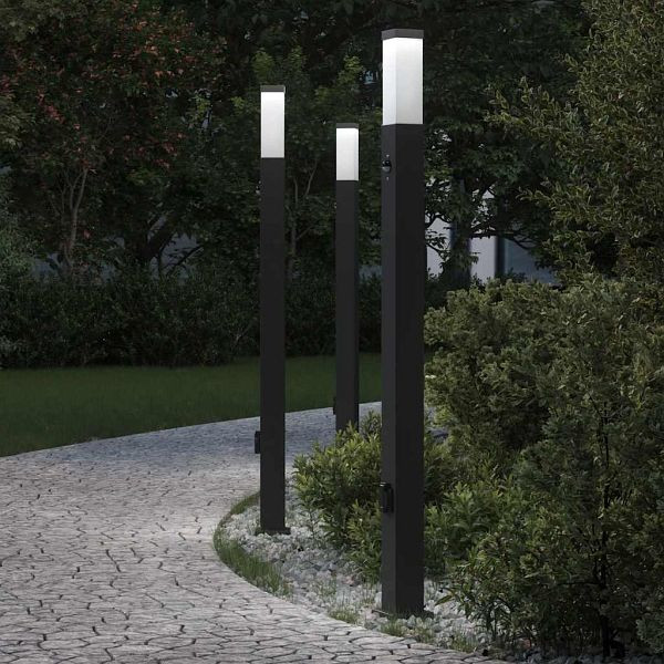 vidaXL Pollerleuchten mit Sensor&Steckdose 3 Stk. 110 cm Schwarz IP44, 4006094