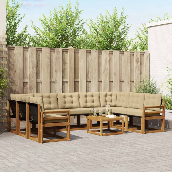 vidaXL Outdoor-Sofagarnitur 10-teilig Natur und Beige Massivholz Akazie, 3369076