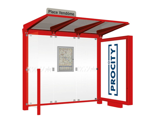 Procity Wartehalle Venedig - Leuchtkasten Mittelfuß + 1 Seitenverkleidung, Farbe RAL 3020, Maße: Breite 2500 x Höhe 2422 x Tiefe 1520 mm, 529653.3020