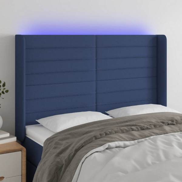 vidaXL LED Kopfteil Blau 147x16x118/128 cm Stoff, 3124192