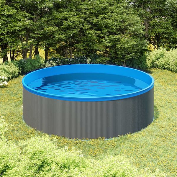 vidaXL Planschbecken mit Einhängeskimmer und Pumpe 350x90 cm Grau, 3070801