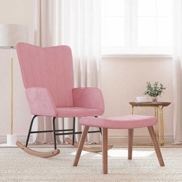 vidaXL Schaukelstuhl mit Hocker Samt Rosa, hervorragende Einrichtung, 327758