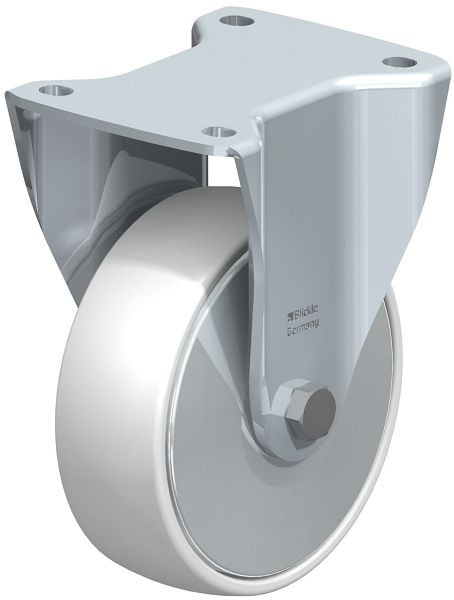 Blickle BH-PO 150K-FA Stahlblech-Bockrolle, Schwerlast-Ausführung, mit Anschraubplatte, Polyamid, Weiß, 16709
