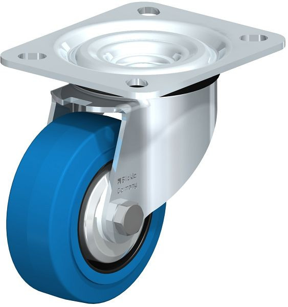 Blickle L-POEV 80XR-SB-FA Stahlblech-Lenkrolle, mittelschwere Ausführung, mit Anschraubplatte, Elastik-Vollgummi, Blau, 850462