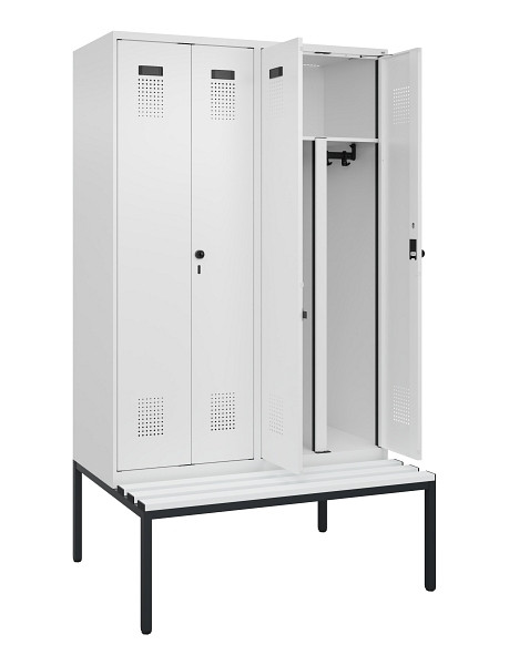 C+P PSA Doppel-Spind Evolo PLUS, Bank, 4 Abteile, 2120x1200x815mm, 9016/9016, Drehriegel, Sitzfläche Kunststoff, Sitzbank, 0490527-40P S10074