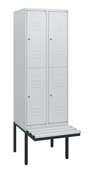 C+P Doppelstöckiger Spind Classic PLUS, 2 Abteile, 1950x600x815mm, 7035/7035, Zylinderschlösser, schwebende Sitzfläche, 0803405-20 S10084