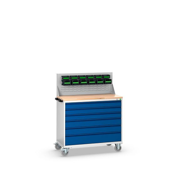 bott verso Aufsatzrahmen mit perfo Schlitzplatte und 12 bottBoxen BxTxH: 1050 x 215 x 400 mm, RAL 7035 / Kunststoff in RAL 7016, 41022031.16