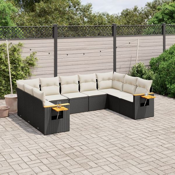 vidaXL 9-teilig Garten-Sofagarnitur mit Kissen Schwarz Poly Rattan, 3227113