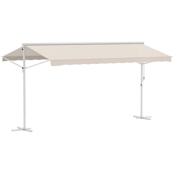 Outsunny Standmarkise Markise 4,5 x 3,4m Terrassenüberdachung Gartenmarkise mit Faltarm Kurbel Terrasse Creme Alu Metall, 840-181CW