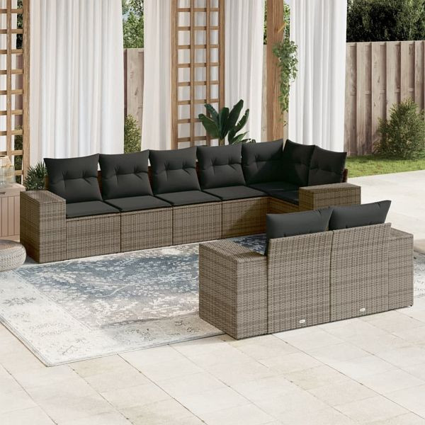 vidaXL 8-tlg. Garten-Sofagarnitur mit Kissen Grau Poly Rattan, 3222819