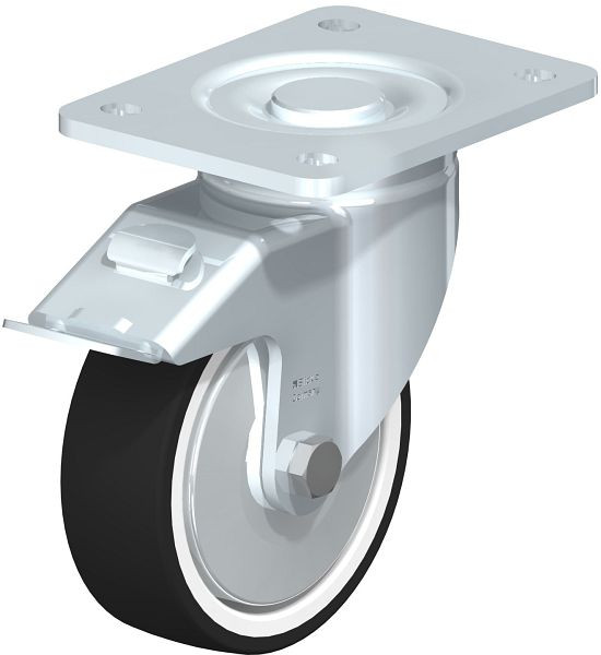 Blickle LH-POTH 125K-3-FI-FA Stahlblech-Bockrolle, Schwerlast-Ausführung, mit Anschraubplatte & Feststeller, Thermoplastisches Polyurethan, Grau, 750105