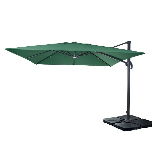 Mendler Gastronomie-Ampelschirm HWC-A96, Sonnenschirm 3x3m (Ø4,24m) Polyester Alu/Stahl 23kg, dunkelgrün mit Ständer, 153408+153438+31831