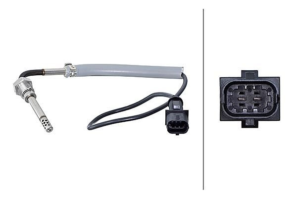 HELLA Sensor, Abgastemperatur - 2-polig - geschraubt - Kabel: 430mm, 6PT 010 376-371