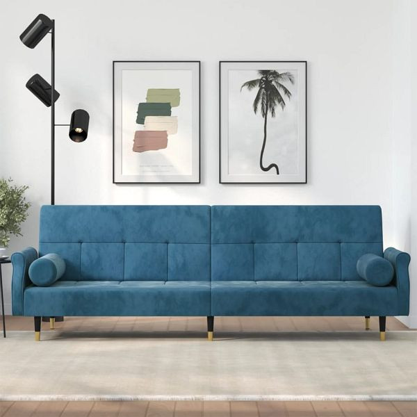 vidaXL Schlafsofa mit Kissen Blau Samt (Polyester), 351856