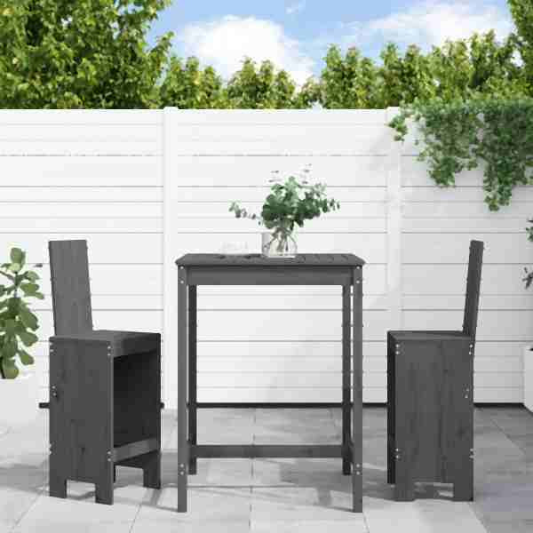 vidaXL 3-tlg. Gartenbar-Set Grau Massivholz Kiefer, 3157765