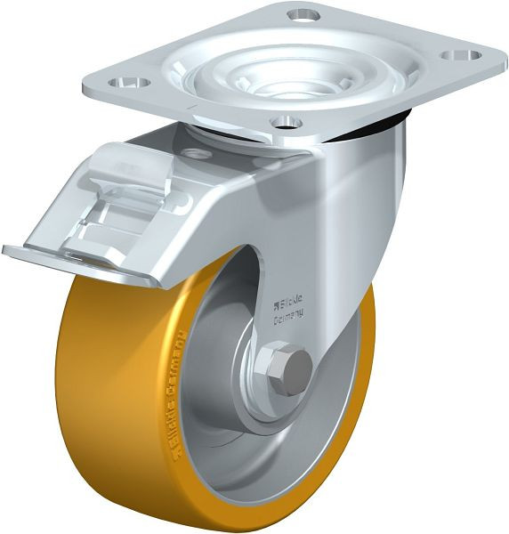 Blickle L-ALTH 100K-FI Stahlblech-Lenkrolle, mittelschwere Ausführung, mit Anschraubplatte & Feststeller, Blickle Extrathane®, Hellbraun, 299453