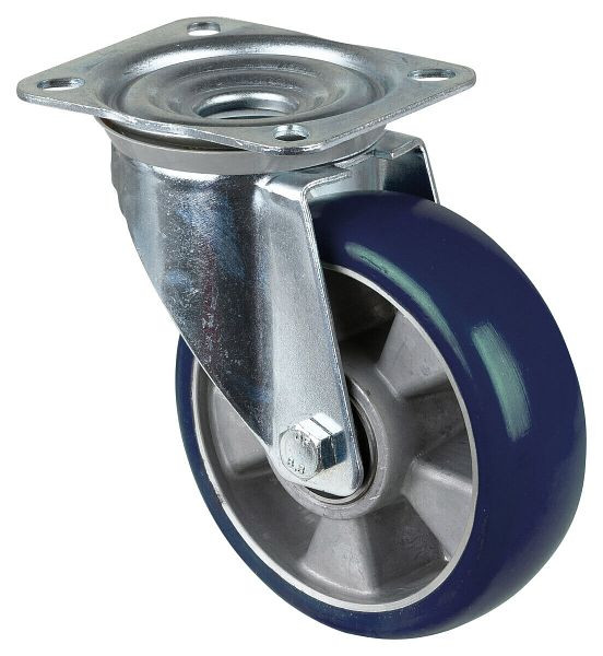 BS Rollen Schwerlastrolle Lenkrolle, Polyurethanrad 83 Shore, Aluminiumfelge, Kugellager, Platte, Durchmesser: 160 mm, RR100.B92.160