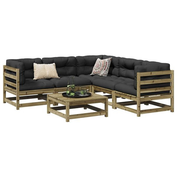 vidaXL 6-teilig Garten-Sofagarnitur mit Kissen Kiefernholz Imprägniert, 3299448