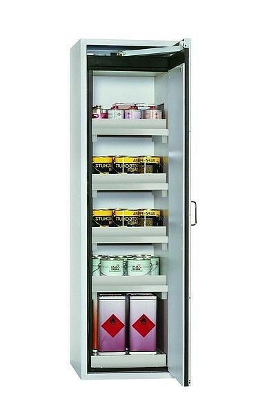 asecos Sicherheitsschrank S-CLASSIC-90, S90.196.060.WDASR in lichtgrau RAL 7035 mit 4x Wannenboden Standard (Polypropylen), 30230-001-33460