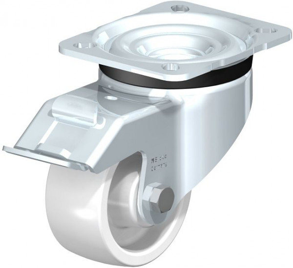 Blickle LK-SPO 80G-FI Stahlblech-Lenkrolle, schwere Ausführung, mit Anschraubplatte & Feststeller, Polyamid, Weiß, 754877