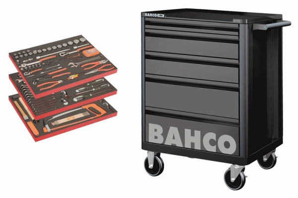 Bahco 1472K5BLACK Werkstattwagen + 3 Einlagen mit Werkzeug, BASIC