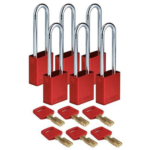 Brady Vorhängeschlösser SafeKey, Aluminium, VE: 6 Stück, lichte Bügelhöhe 76,20 mm, rot, 307958