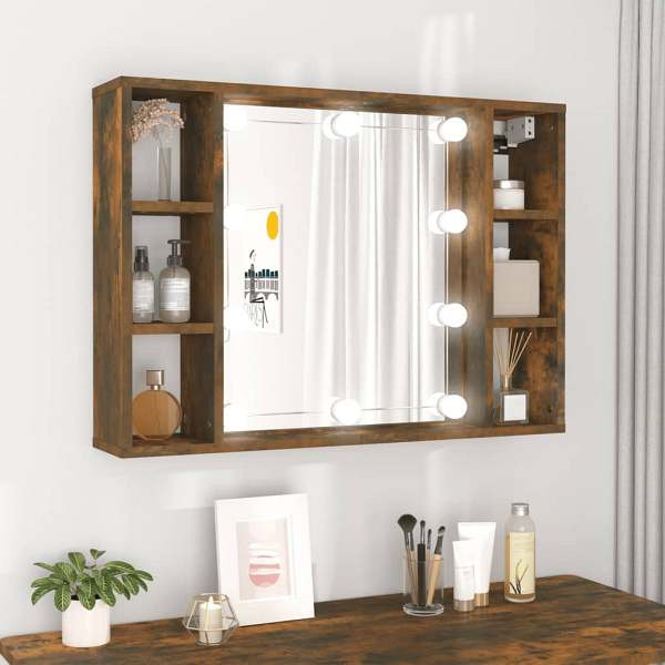vidaXL Spiegelschrank mit LED Räuchereiche 76x15x55 cm, 820445