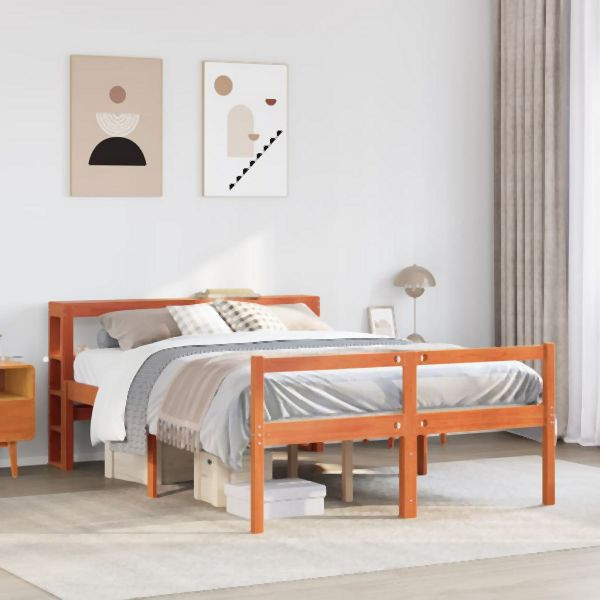 vidaXL Bettgestell mit Kopfteil ohne Matratze Wachsbraun 140x190 cm, 3305879