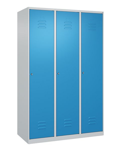 C+P Umkleidespind Classic PLUS mit Mitteltrennwand, 3 Abteile, 1850x1200x500mm, 7035/5012, Zylinderschlösser, 080000-32F S10008