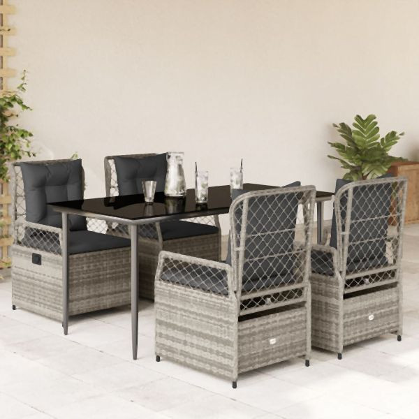 vidaXL 5-tlg. Garten-Essgruppe mit Kissen Grau Poly Rattan, 3262988
