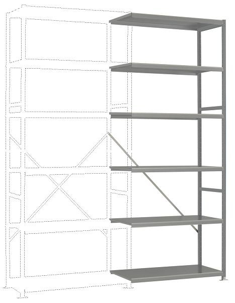 Manuflex Fachboden-Steckregal Color Anbauregal mit 6 Stahlböden, HxBxT = 2500 x 1000 x 300 mm, alusilber, RP1351.9006