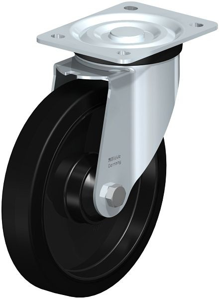 Blickle L-POEV 201KD Stahlblech-Lenkrolle, mittelschwere Ausführung, mit Anschraubplatte, Elastik-Vollgummi, Schwarz, 850707