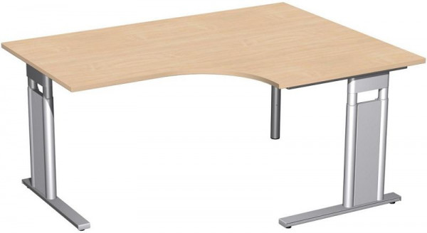 geramöbel PC-Schreibtisch rechts höhenverstellbar, C Fuß Blende optional, 1600x1200x680-820, Buche/Silber, N-647319-BS