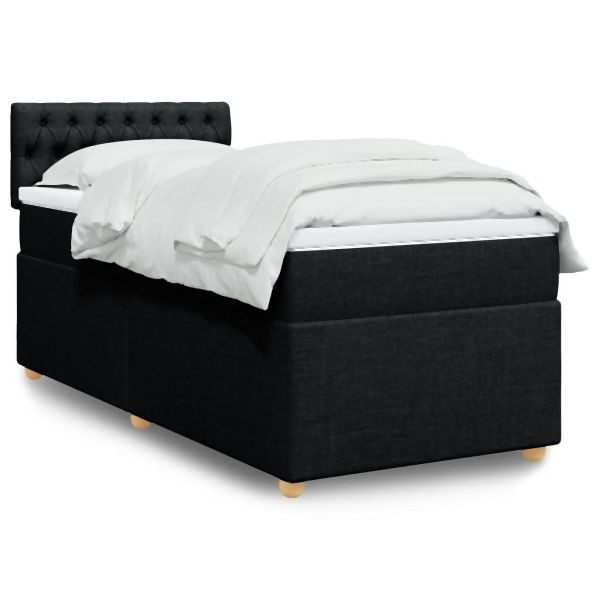 vidaXL Boxspringbett mit Matratze Schwarz 100x200 cm Stoff, 3286600