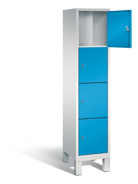 C+P Schließfachschrank Evolo, H1850xB420xT500mm, Farbe: Lichtgrau / Lichtblau, 4 Fächer, 48010-124 S10074