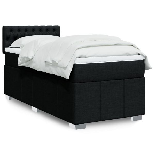 vidaXL Boxspringbett mit Matratze Schwarz 90x190 cm Stoff, 3289232