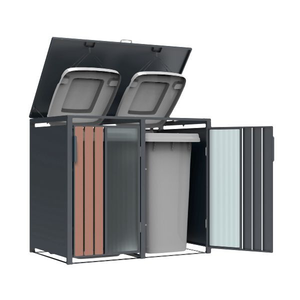 Westmann Mülltonnenbox Status 2, 2 x 240L Anthrazit & Holzoptik, 80x132x116cm, WMJGBC253-2